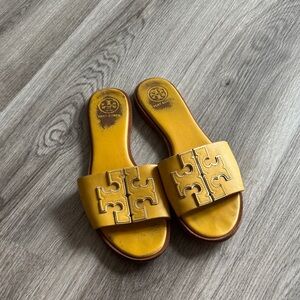 Tory Burch Mustard Yellow Slide Sandals
